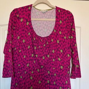 Boden Fuchsia purple and Olive Patterned jersey fit and flare dress 16 16L US